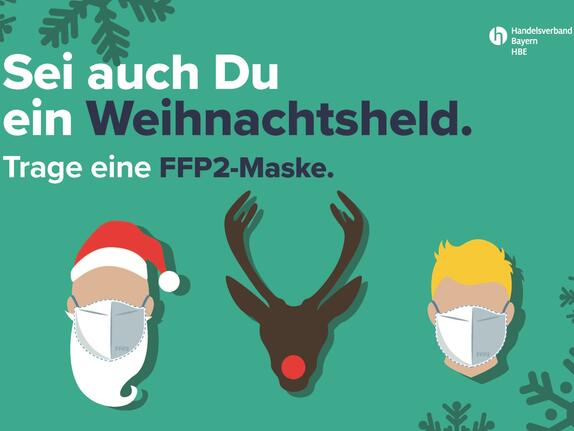FFP2-Maskenpflicht für Kunden: Neue Plakate mit Weihnachtsmotiv